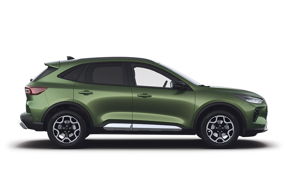 A green electric Ford Mustang Mach-E. 