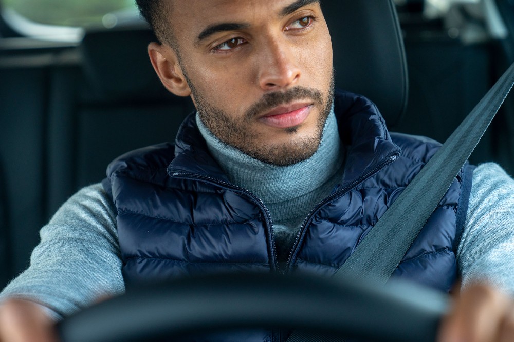 A man in the driver's seat