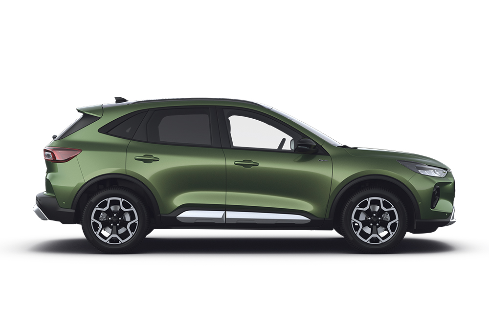 Green Ford Kuga, part of the Ford family cars range.
