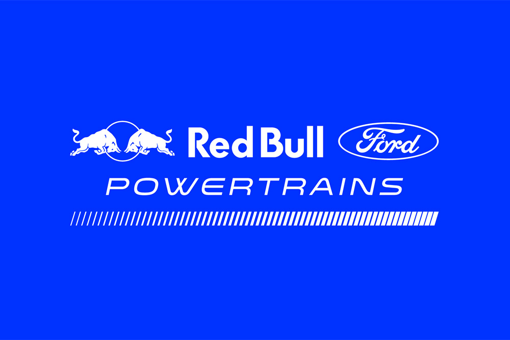 Red Bull Ford Powertrains logo for Formula 1 on a blue background