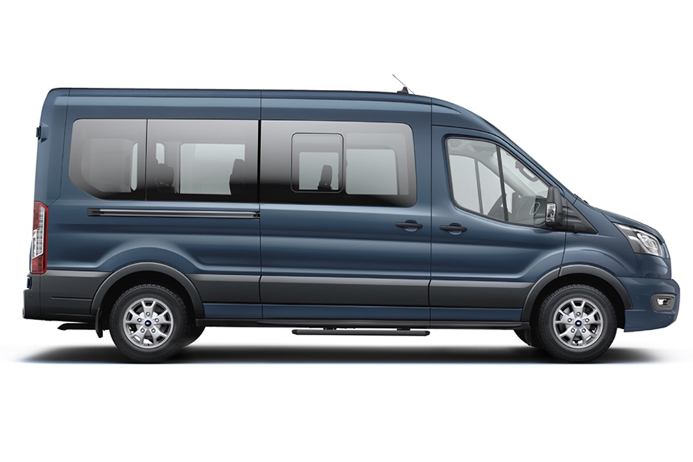 Blue Ford Transit Minibus, part of the Ford MPV and people carrier range.