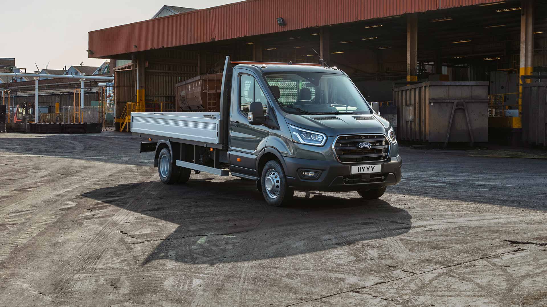 Ford Transit Chassis Cab parked on an industrial estate.
