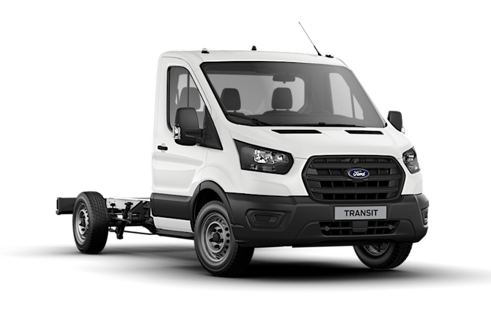 White Ford Transit Chassis Single Cab Base van on a white background.