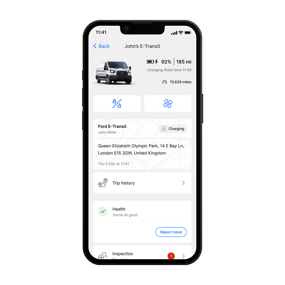 Ford Pro Telematics Drive view of a vehicle page, displaying various indicators.