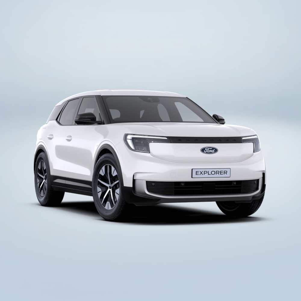 Front three-quarter view of a white Ford Explorer Select