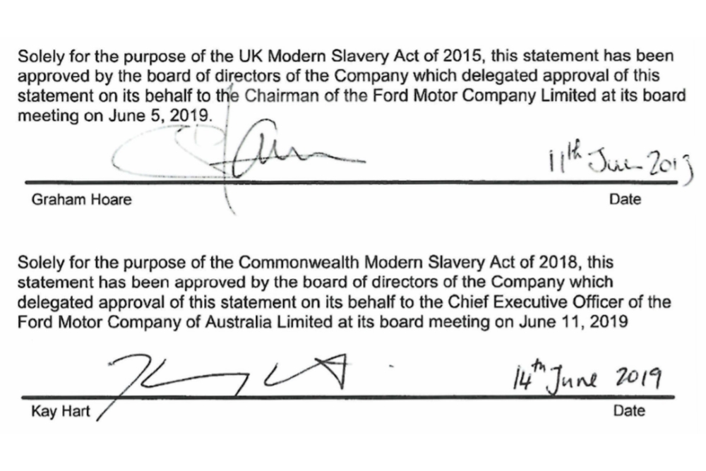 Slavery Statement sigantures